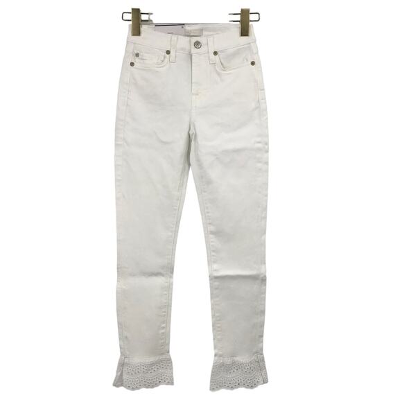 7 For All Mankind Gwenevere Ankle Skinny Jeans 23 Mid Rise Eyelet Hem Pocket NWT - Picture 1 of 9